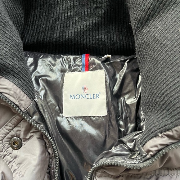 Moncler Metallic Silver Jacket with Black Knit Collar - Picture 2 of 11